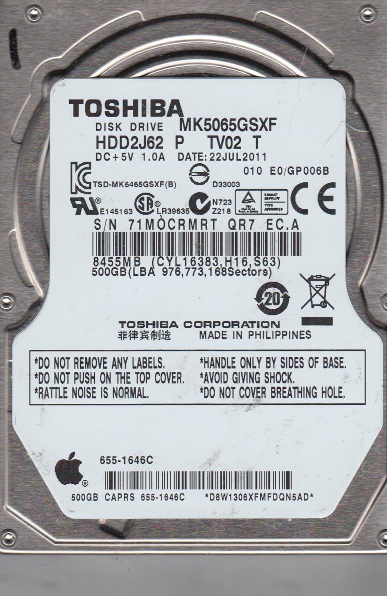Amazon | MK5065GSXF E0/GP006B HDD2J62 P TV02 T Toshiba 500GB SATA